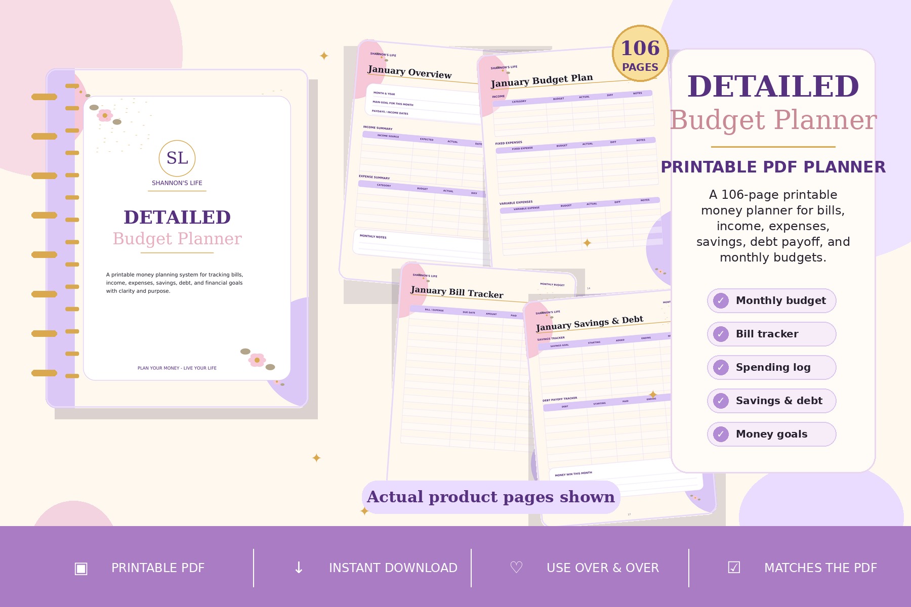 Detailed Budget Planner printable product mockup.